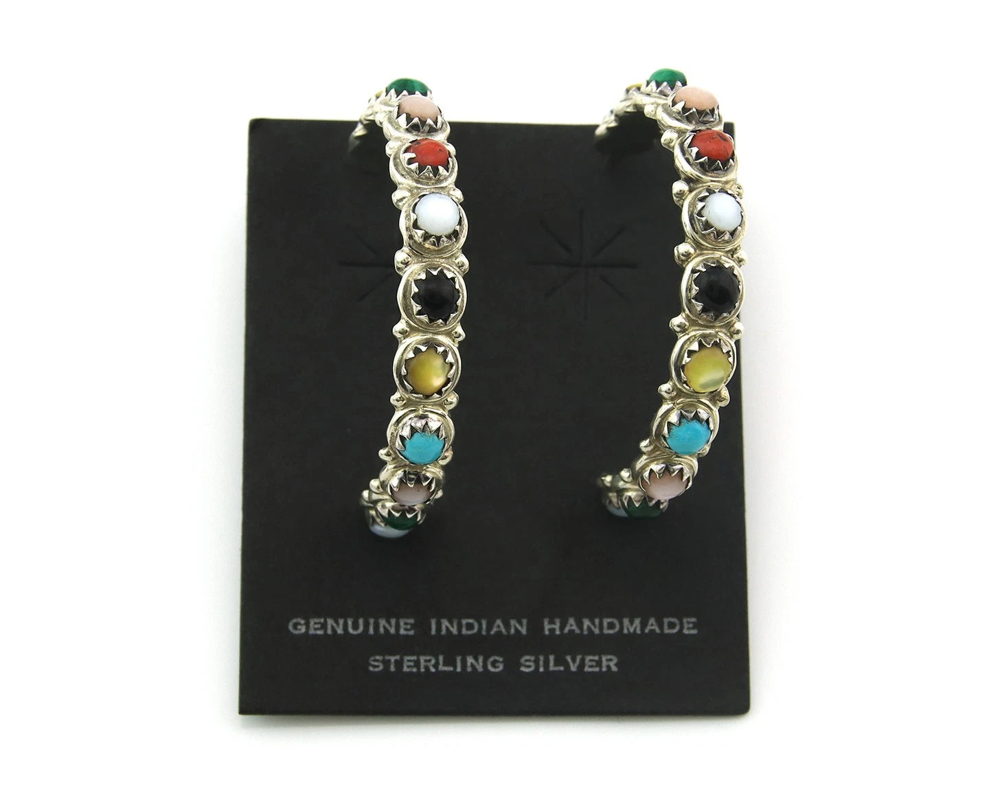 Navajo Hoop Earrings Sterling Silver Natural Gemstones Vintage Signed MCA