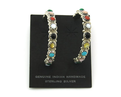Navajo Hoop Earrings Sterling Silver Natural Gemstones Vintage Signed MCA