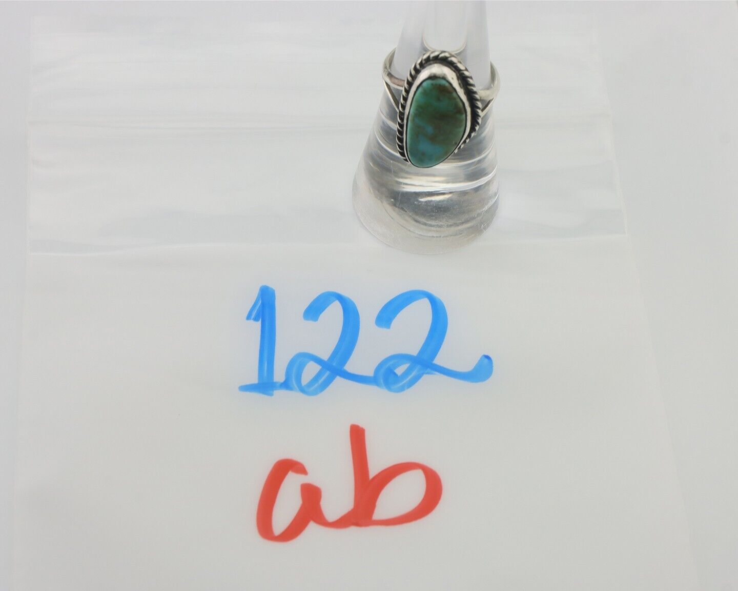Navajo Ring 925 Silver Blue Gem Turquoise Artist Signed Rabbit Stick C.80's