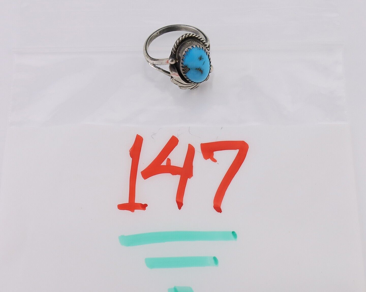 Navajo Ring 925 Silver Sleeping Beauty Turquoise Signed Justin Morris C.80's