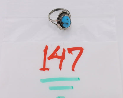 Navajo Ring 925 Silver Sleeping Beauty Turquoise Signed Justin Morris C.80's