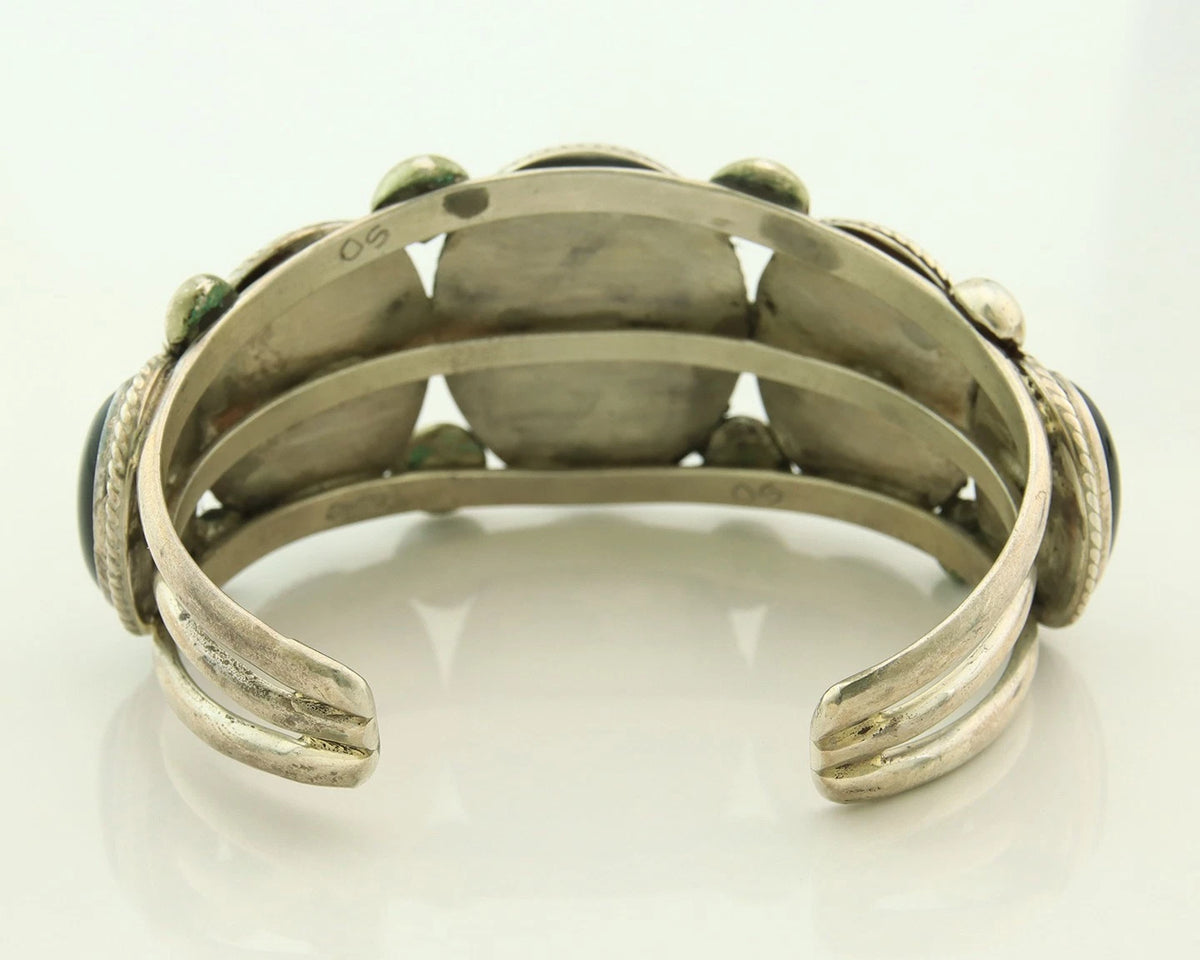 Men Navajo Cuff Bracelet 925 Sterling Silver Onyx Vintage Signed William Singer