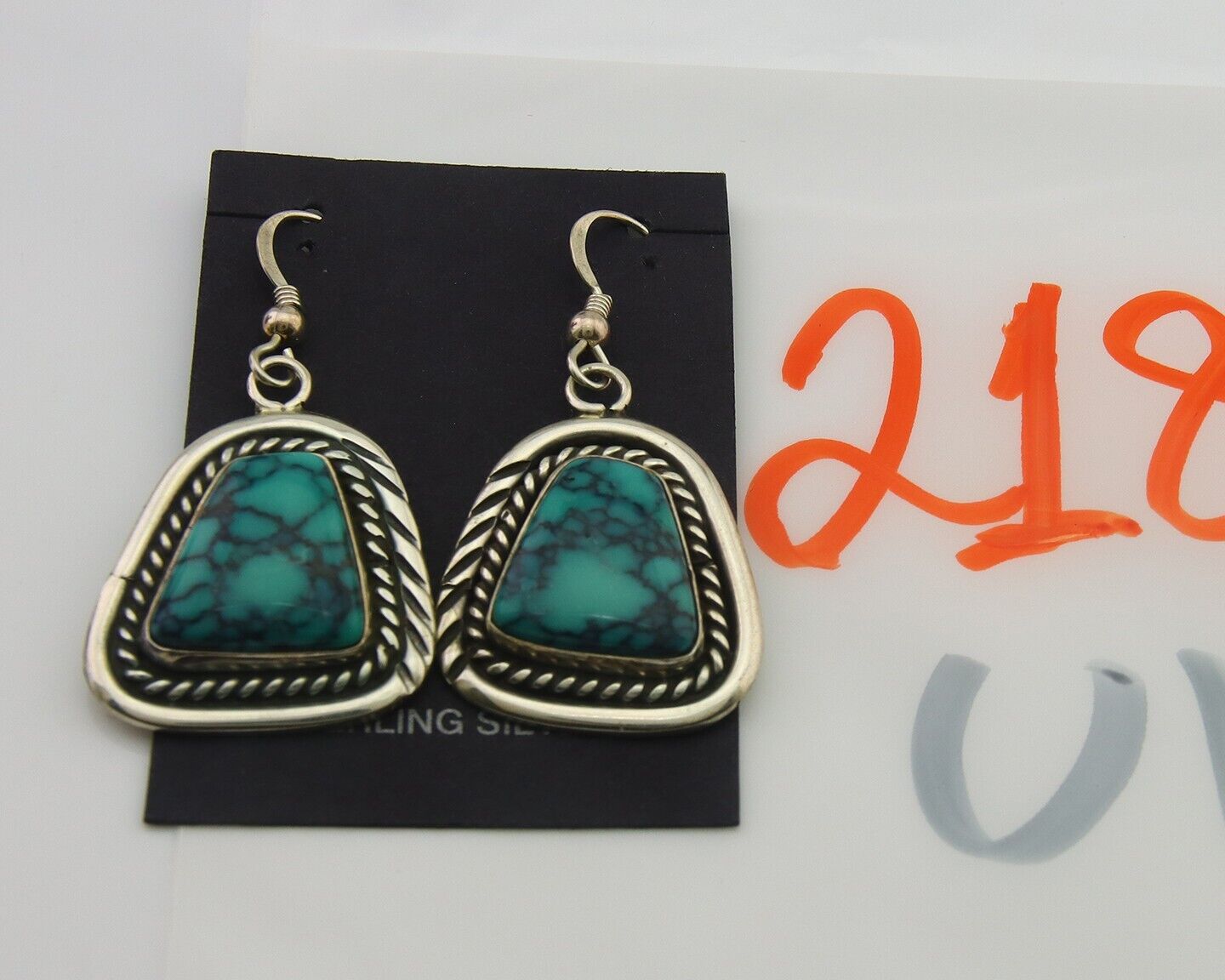 Navajo Earrings 925 Silver Natural Turquoise Artist Signed Sun West C80s