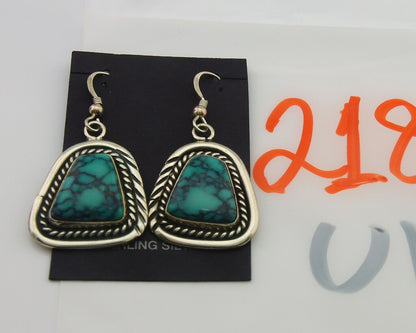 Navajo Earrings 925 Silver Natural Turquoise Artist Signed Sun West C80s