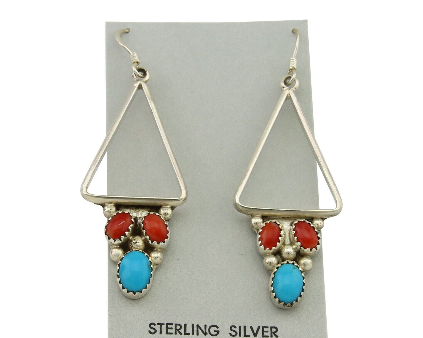Navajo Earrings 925 Silver Turquoise & Coral Native American Artist C.80's