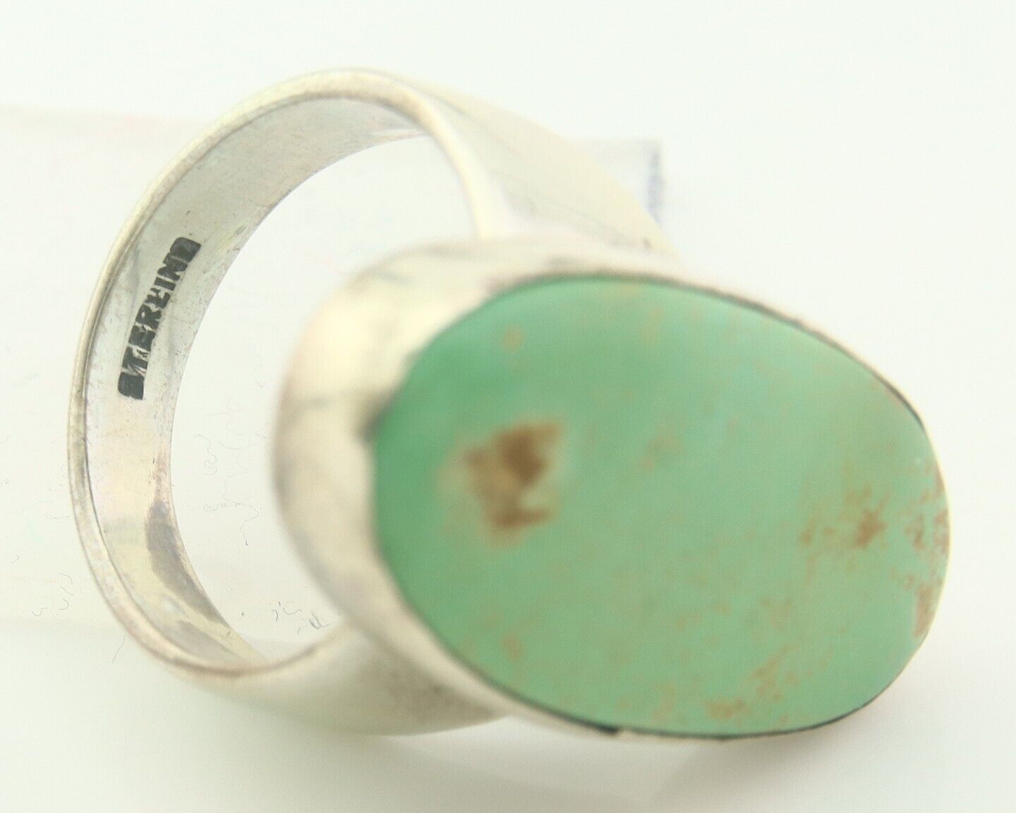 Navajo Men Ring 925 Sterling Natural Green Turquoise Signed M Montoya C.80's