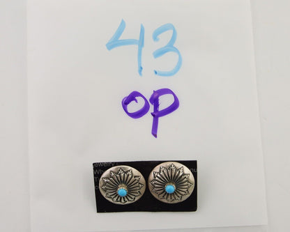 Navajo Shield Earrings 925 Silver Blue Turquoise Artist Signed SN C.80s