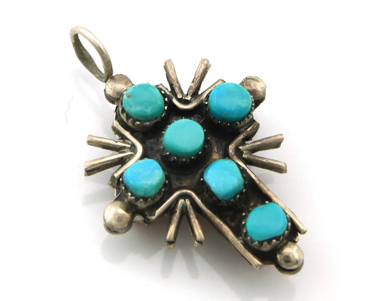 Navajo Cross Pendant Sterling Silver Natural Gemstones Vintage