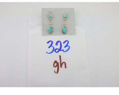 Navajo Dangle Earrings 925 Silver Sleeping Beauty Turquoise Native Artist C.80's