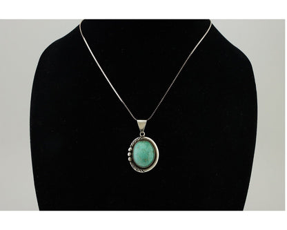 Navajo Pendant 925 Silver Kingman Turquoise Signed Sun Rise C.90's