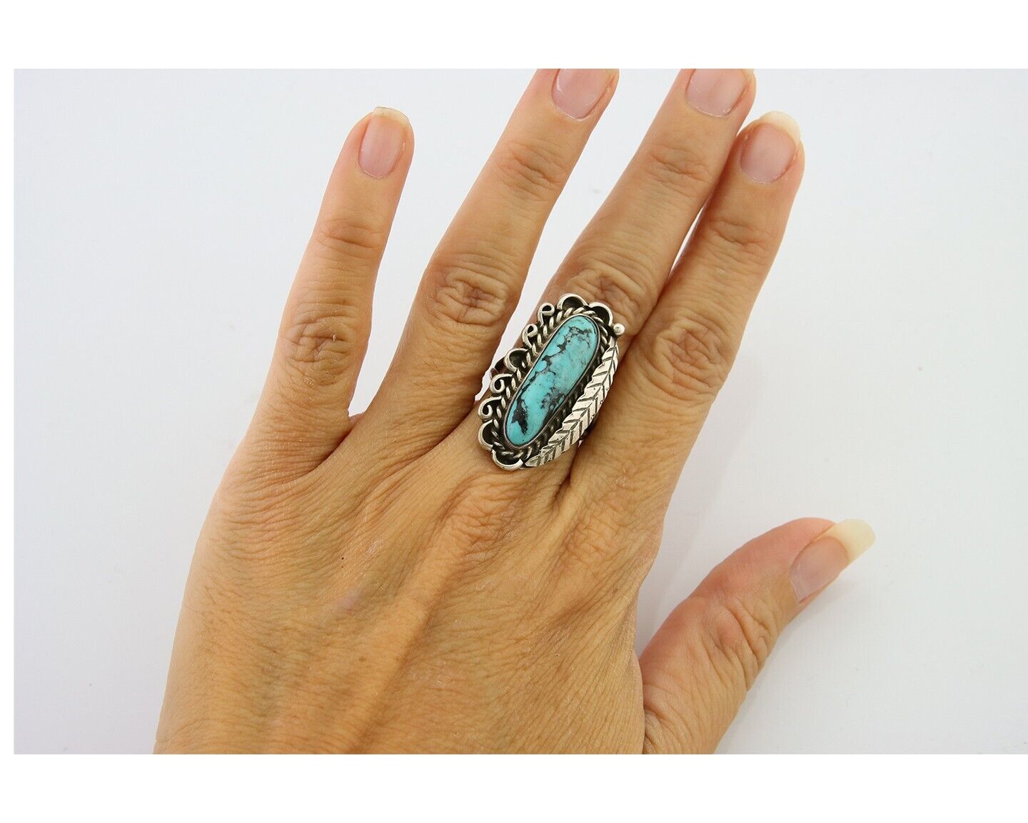Navajo Ring .925 Sterling Blue Turquoise Artist Signed R Yazzie C.80's