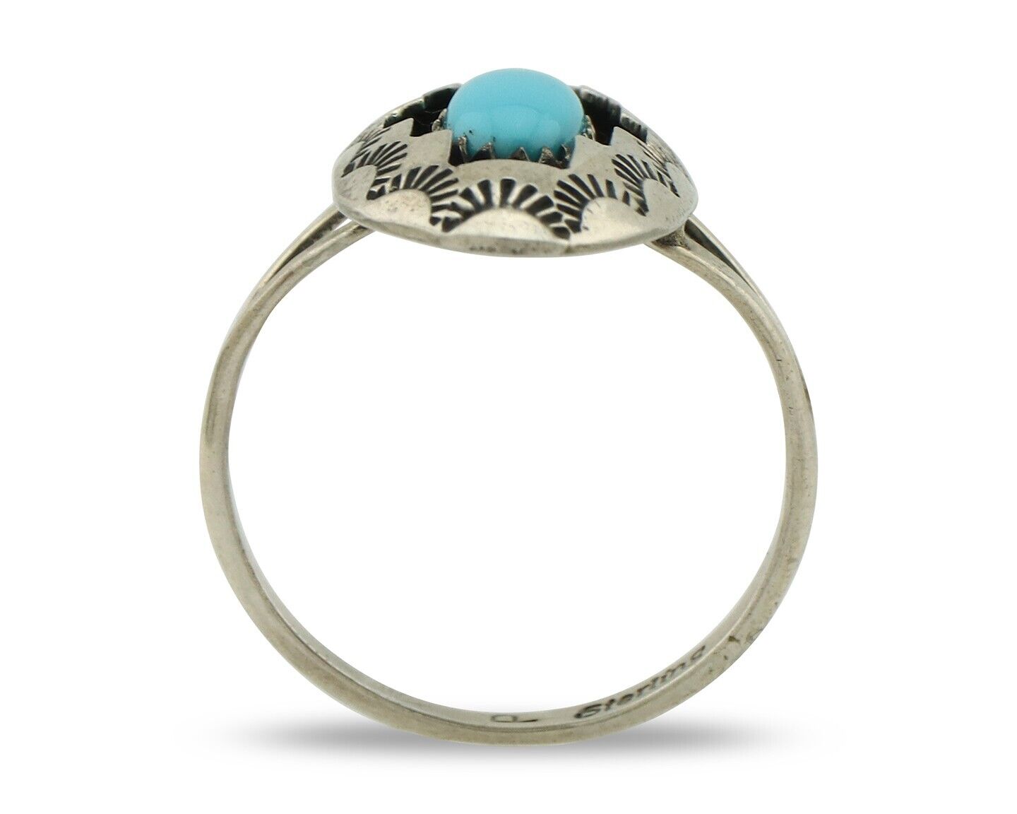 Navajo Ring .925 Silver Sleeping Beauty Turquoise Artist Signed P C.80's