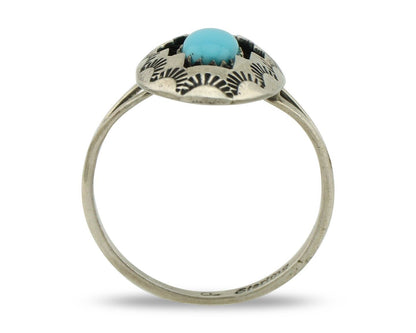 Navajo Ring .925 Silver Sleeping Beauty Turquoise Artist Signed P C.80's