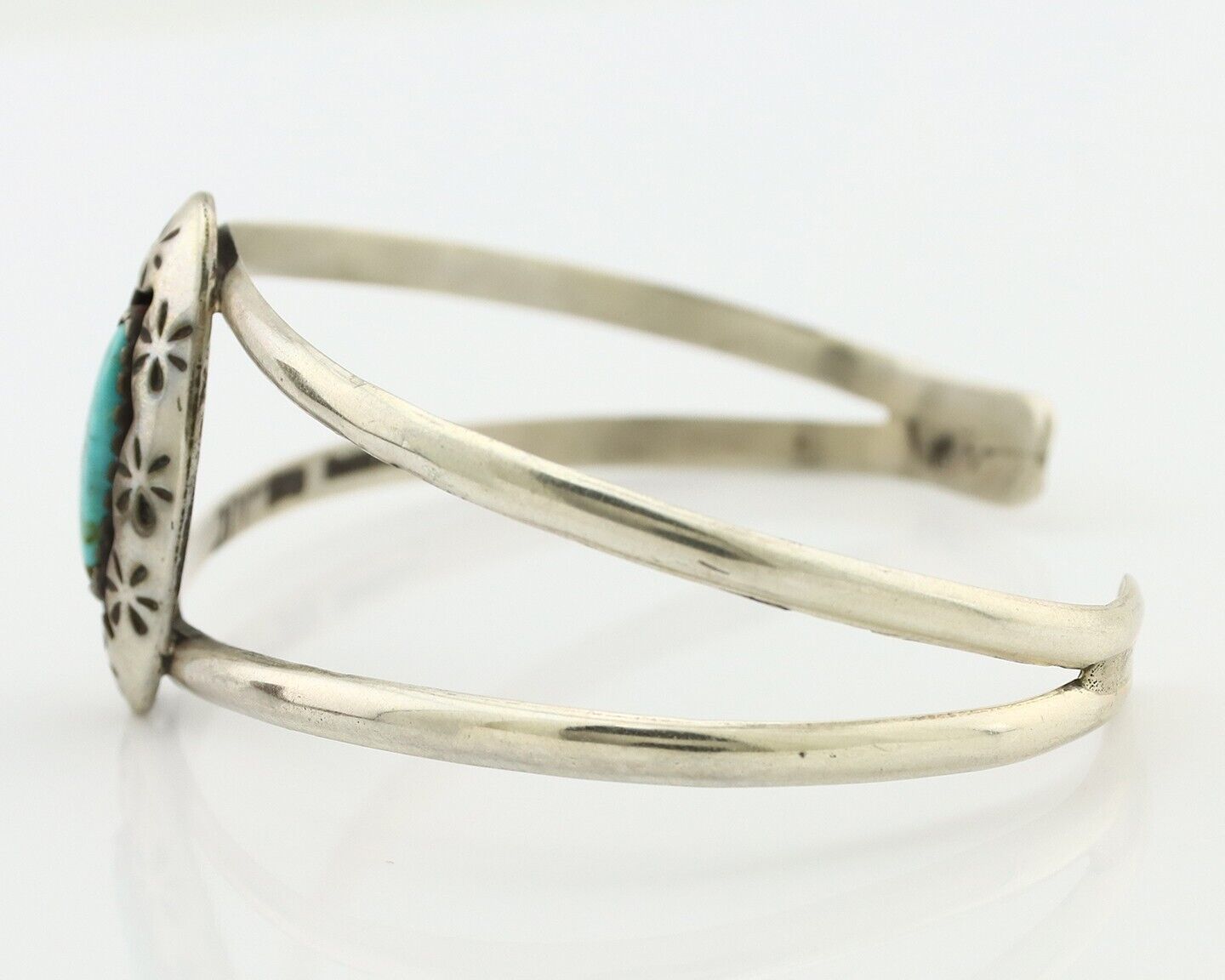 Navajo Bracelet 925 Silver Kingman Turquoise Artist Signed IJC C.80's