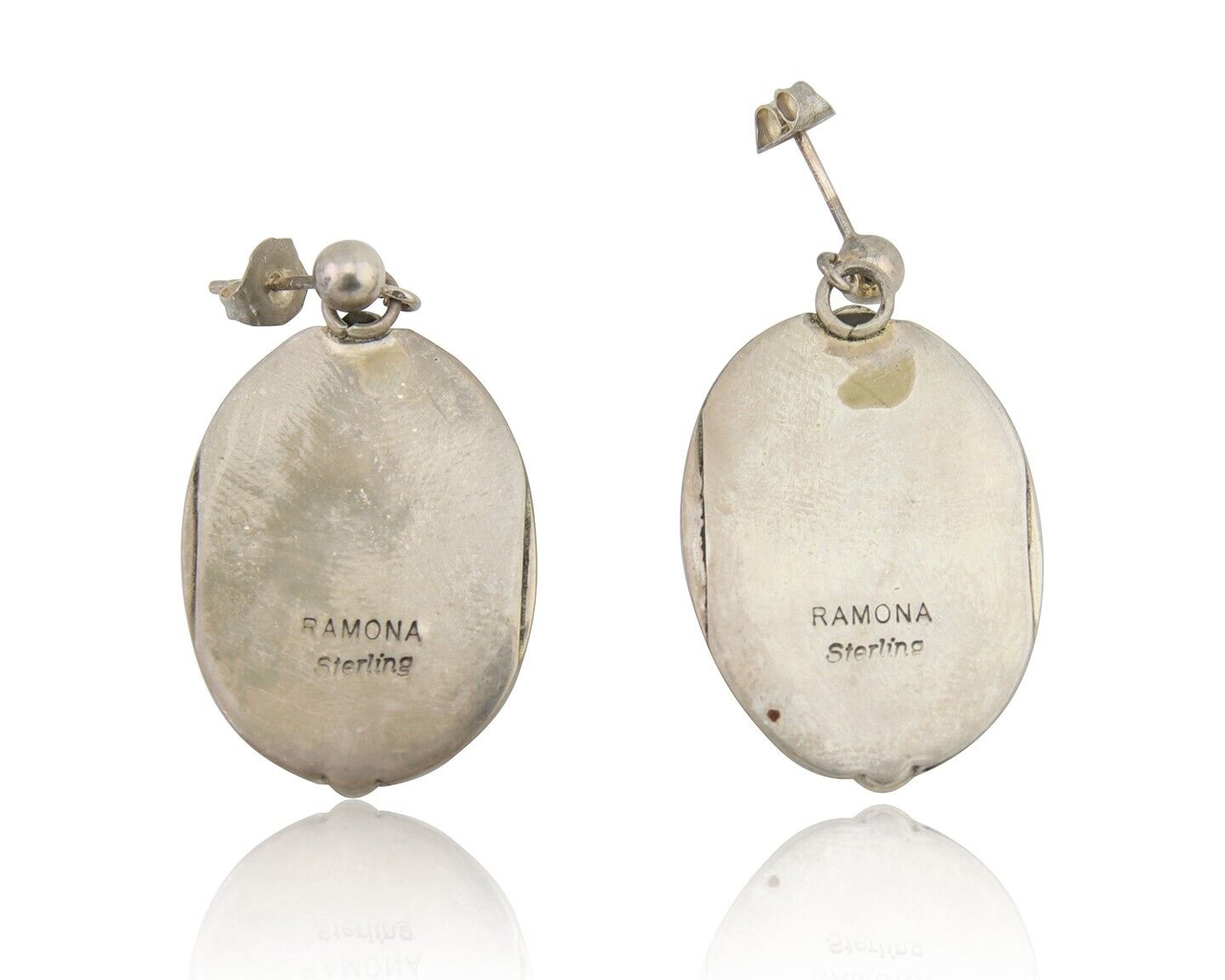 Navajo Dangle Earrings 925 Natural Turquoise Signed RAMONA C.80's