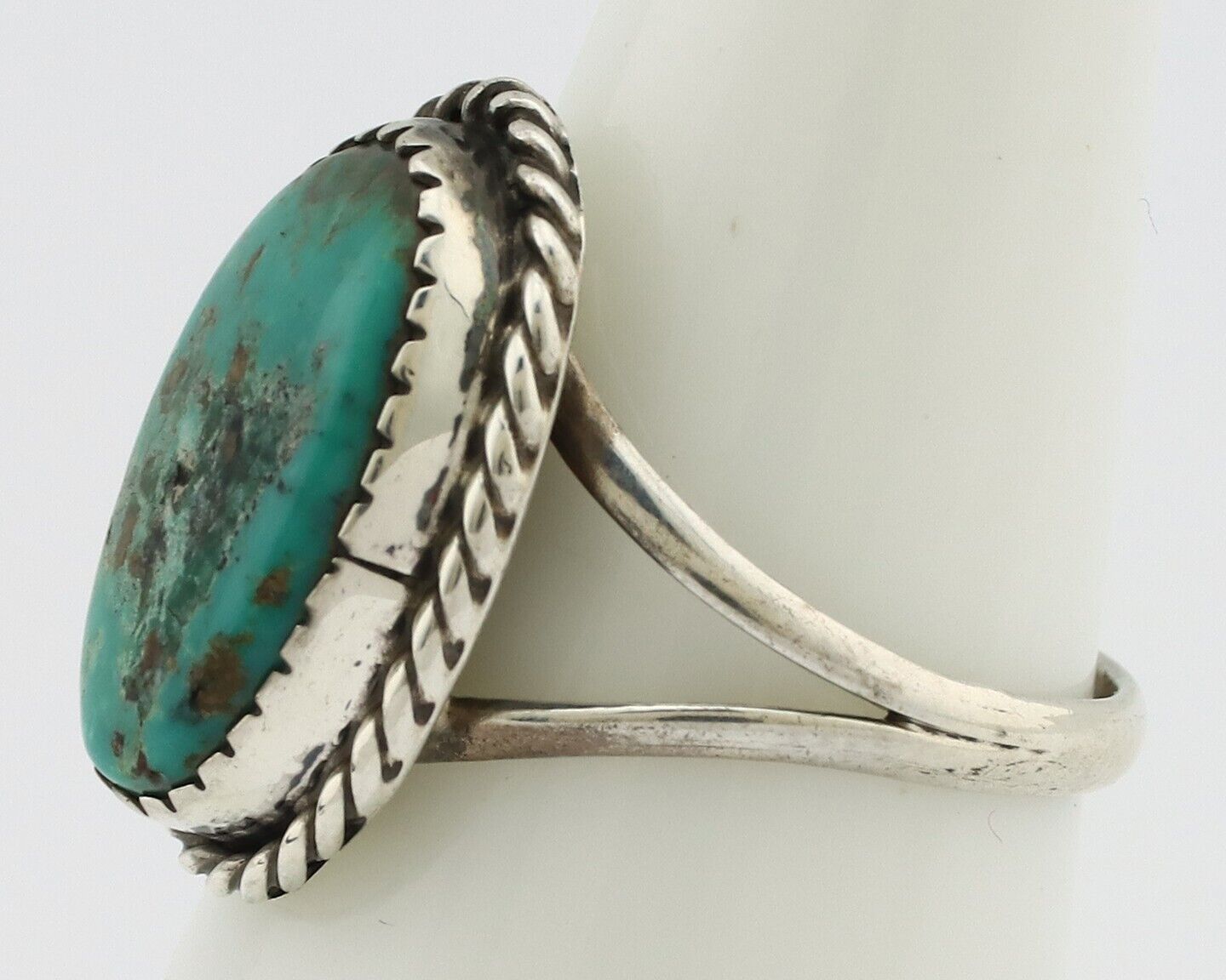Navajo Ring 925 Silver Kingman Turquoise Native American Artist C.80's