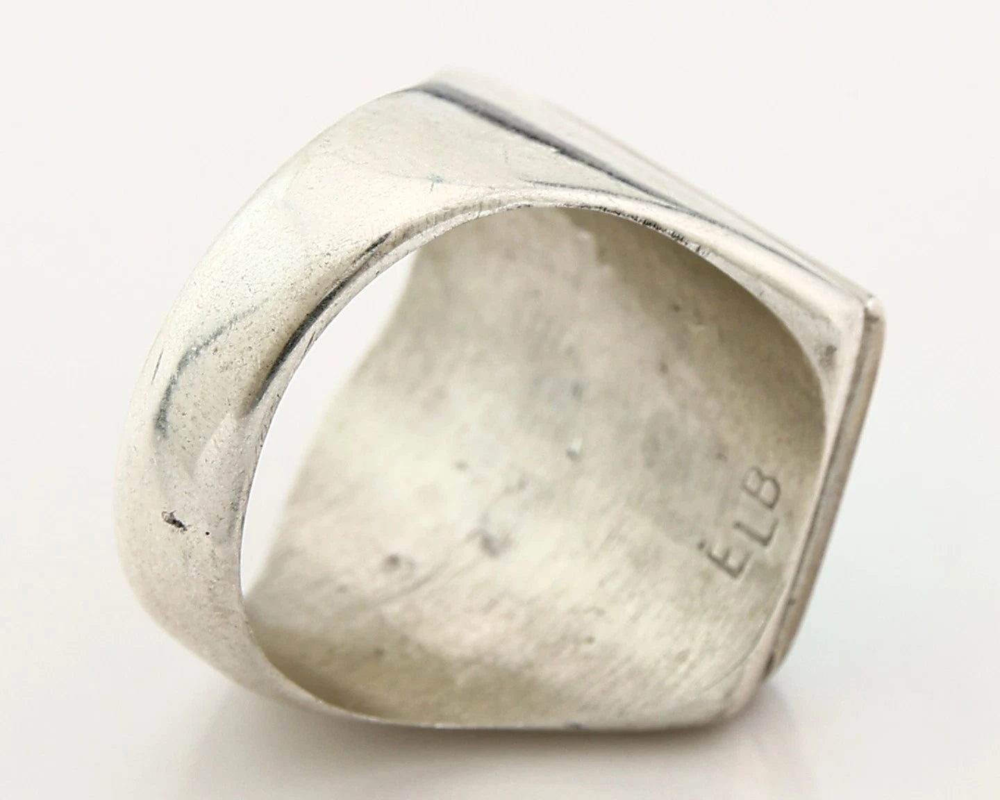 Men Zuni Ring Sterling Silver Natural Turquoise Vintage Signed ELB Size 12
