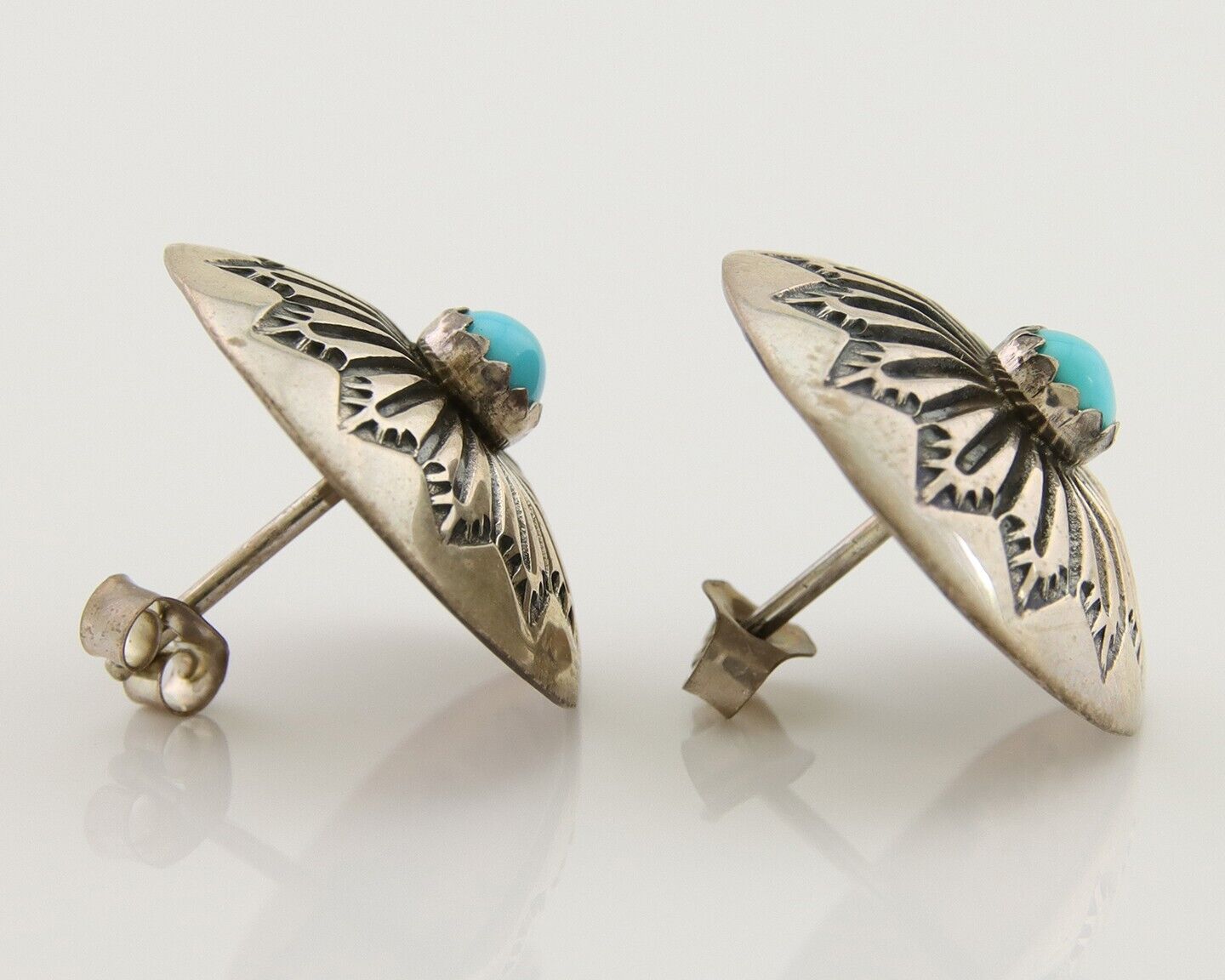 Navajo Shield Earrings 925 Silver Blue Turquoise Artist Signed SN C.80s