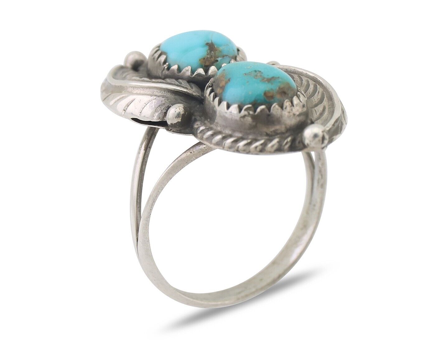 Navajo Ring 925 Silver Natural Blue Gem Turquoise Artist Signed MC C.80's