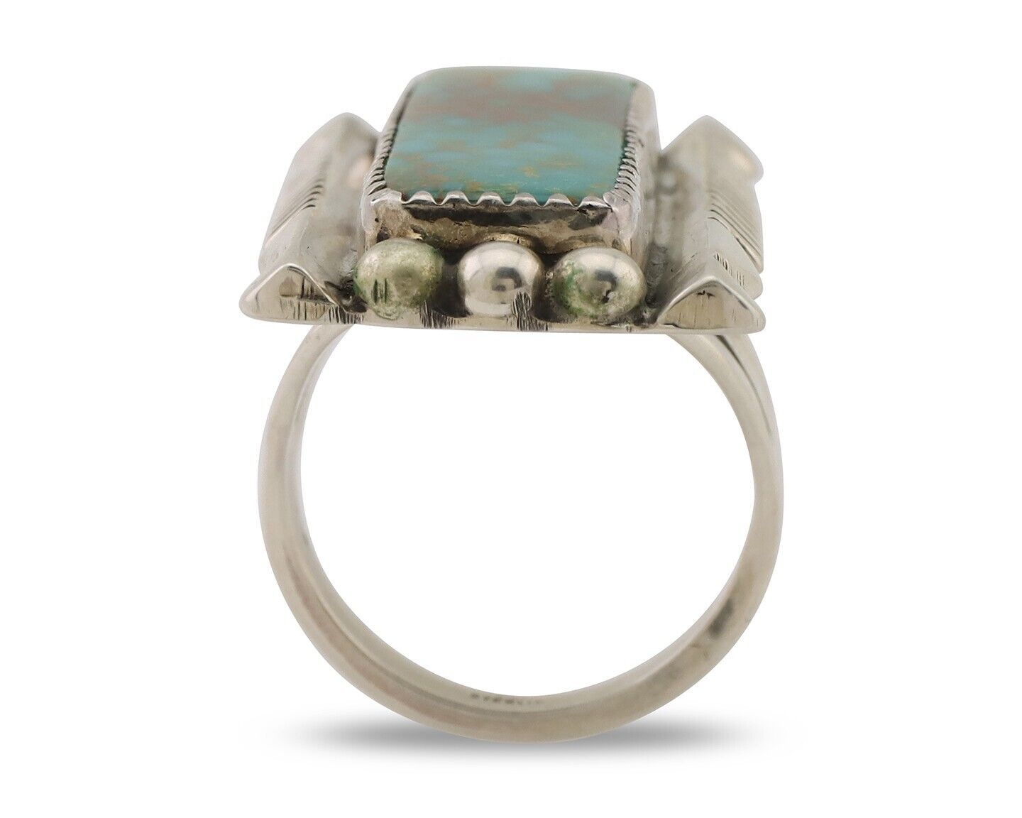 Navajo Hamdmade Ring 925 Silver Kingman Turquoise Artist Signed B C.80's