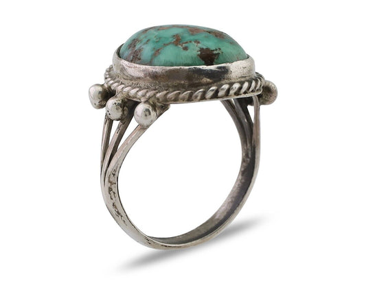 Navajo Ring 925 Silver Natural Blue Turquoise Artist Signed MC C.80's
