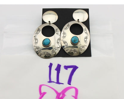 Navajo Dangle Handmade Earrings 925 Silver Blue Turquoise Native Artist C.80's