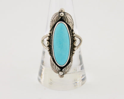 Navajo Ring 925 Silver Natural Slab Turquoise Artist Signed Circle JW C.80's