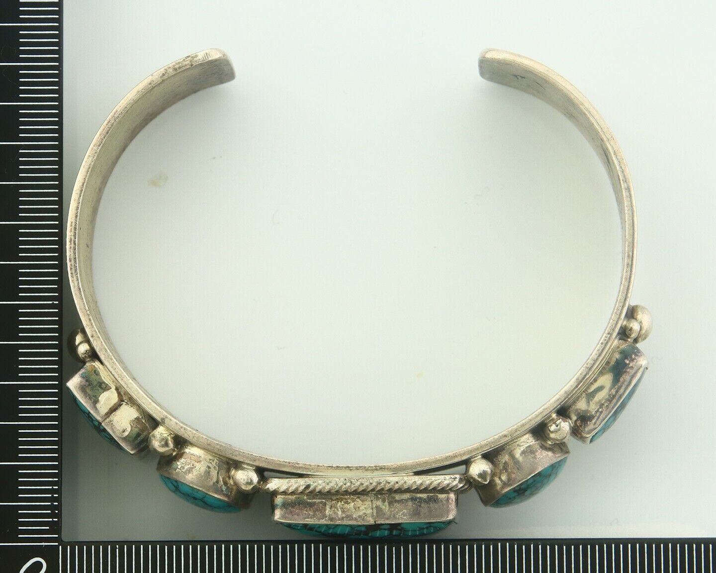 Men Navajo Bracelet 925 Silver Turquoise Cuff Signed ROIE JAQUE C.80's