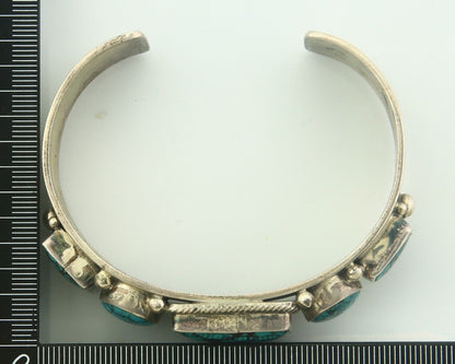 Men Navajo Bracelet 925 Silver Turquoise Cuff Signed ROIE JAQUE C.80's