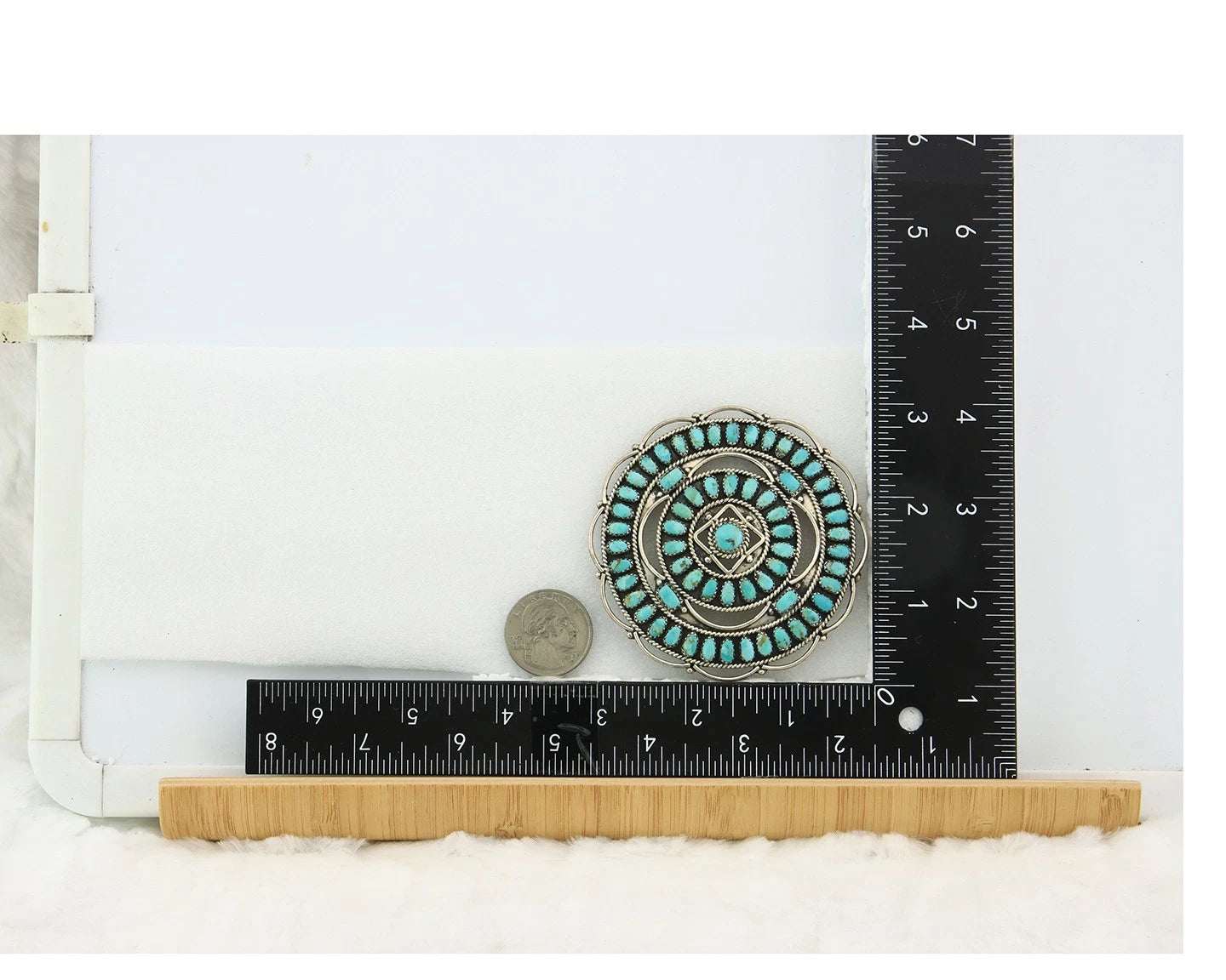 Navajo Handmade Pin Sterling Silver Turquoise Vintage Artist Signed LMB 3 in