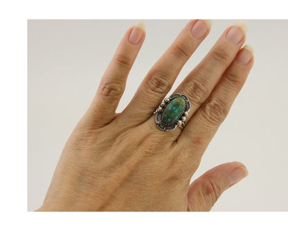 Navajo Ring 925 Silver Natural Turquoise Artist Signed Anna Begay C.80's