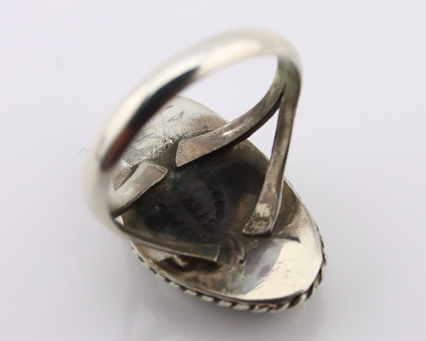 Navajo Ring 925 Silver Natural Turquoise Artist Signed Rabbit Stick C.80's