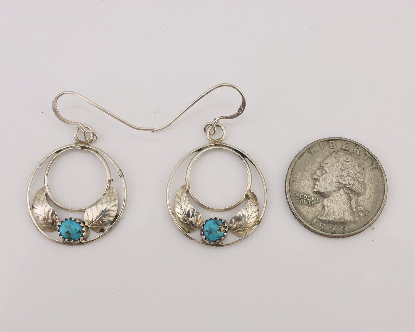 Navajo Handmade Dangle Earrings 925 Silver Blue Turquoise Native Artist C.80's