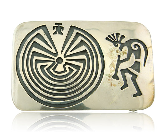 Navajo Belt Buckle 925 Sterling Silver Kokopelli Artist Signed SC 2x3 C.80's
