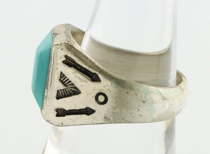 Navajo Ring 925 Silver Kingman Turquoise Signed Sun Bell Silver Company C.80's