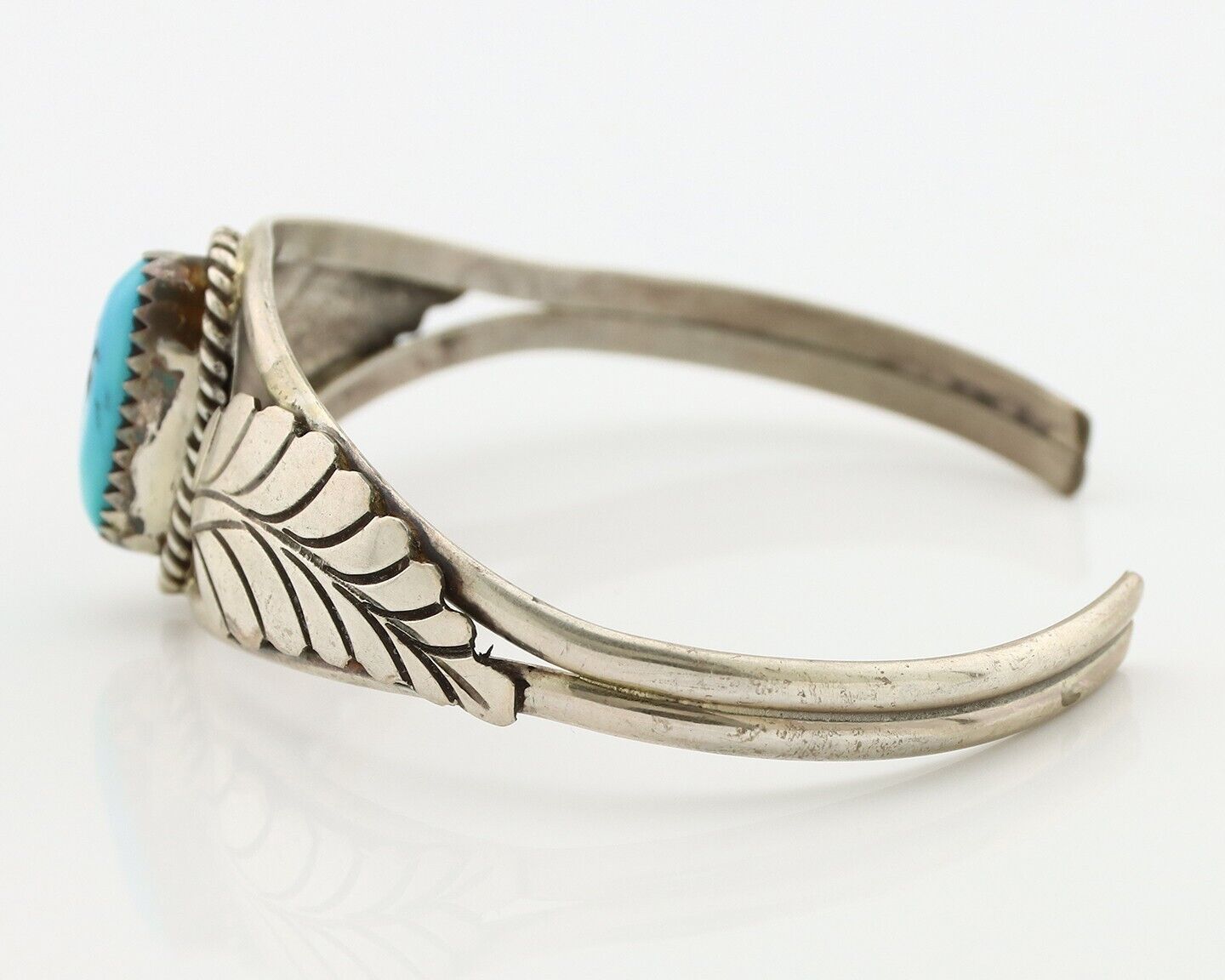 Navajo Handmade Bracelet 925 Silver Natural Blue Turquoise Artist Signed E C.80s