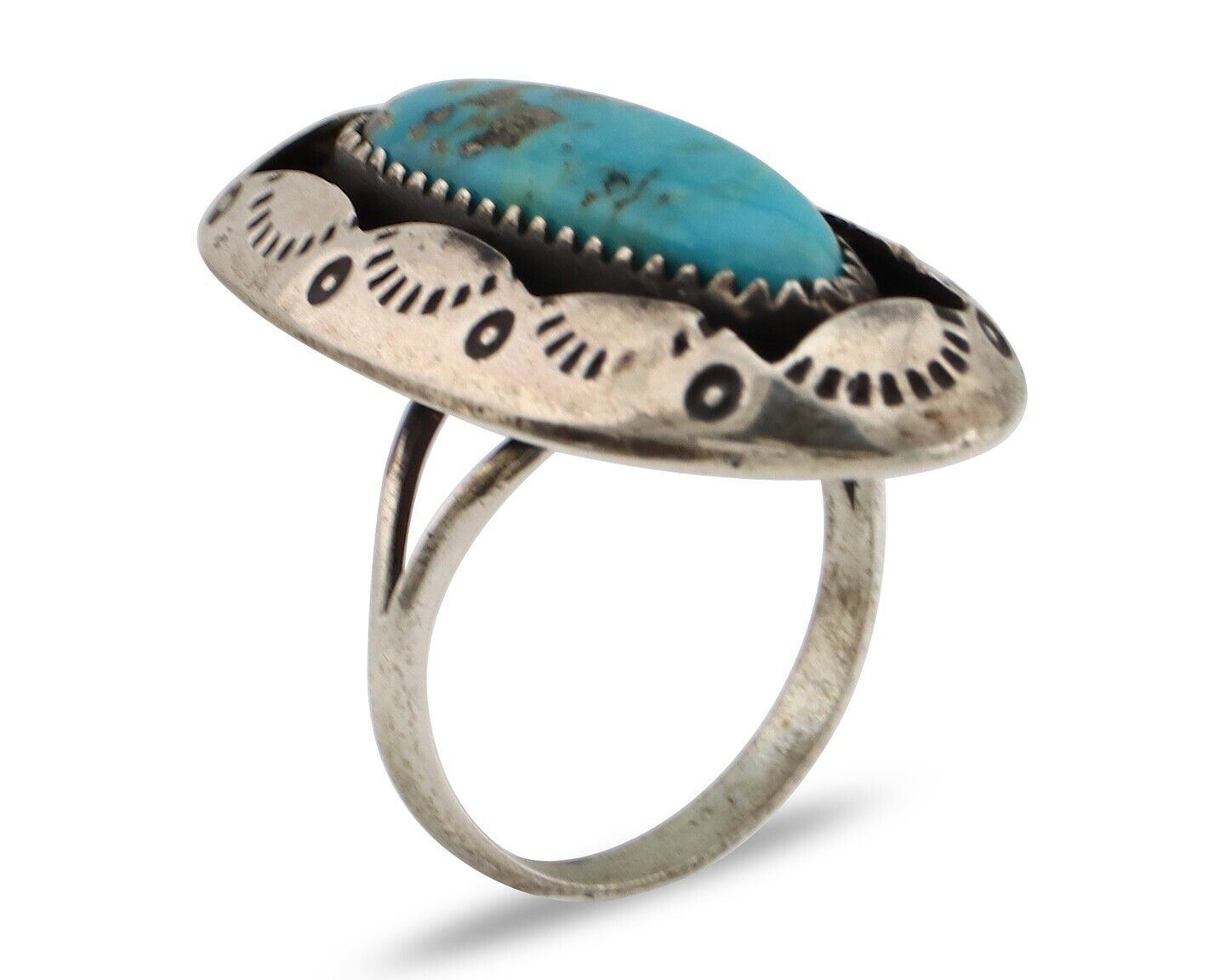 Navajo Ring 925 Silver Kingman Turquoise Native American Artist C.80's