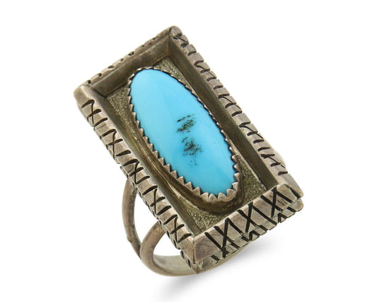 Navajo Ring 925 Sterling Natural Blue Turquoise Native Artist C.80's Size 8.5