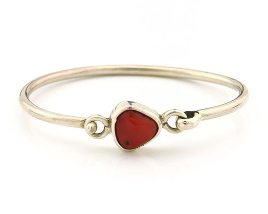 Navajo Bracelet Sterling Silver Natural Red Coral Artist Signed Sunrise