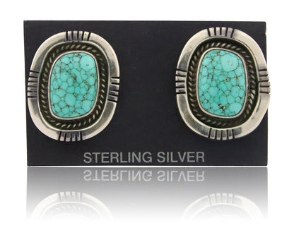 Navajo Earrings 925 Silver Spiderweb Turquoise Artist Signed Harold Becenti C80s