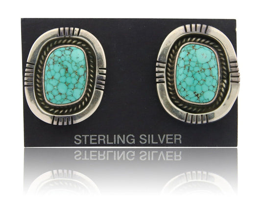 Navajo Earrings 925 Silver Spiderweb Turquoise Artist Signed Harold Becenti C80s