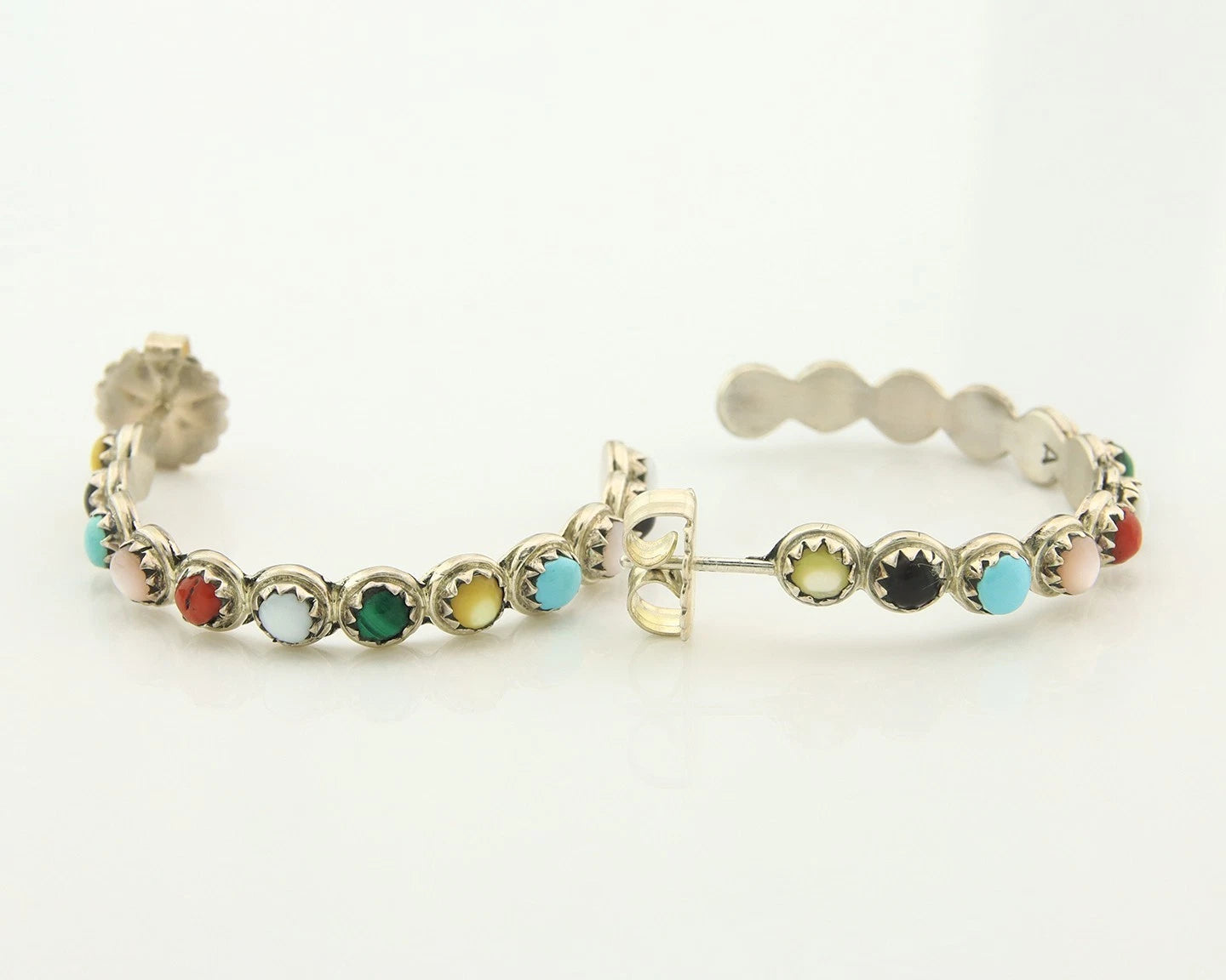 Navajo Hoop Earrings Sterling Silver Natural Gemstones Vintage Signed MCA