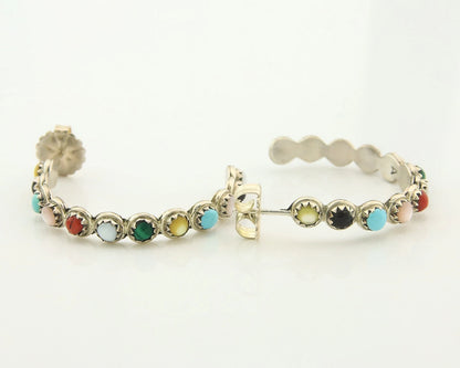 Navajo Hoop Earrings Sterling Silver Natural Gemstones Vintage Signed MCA