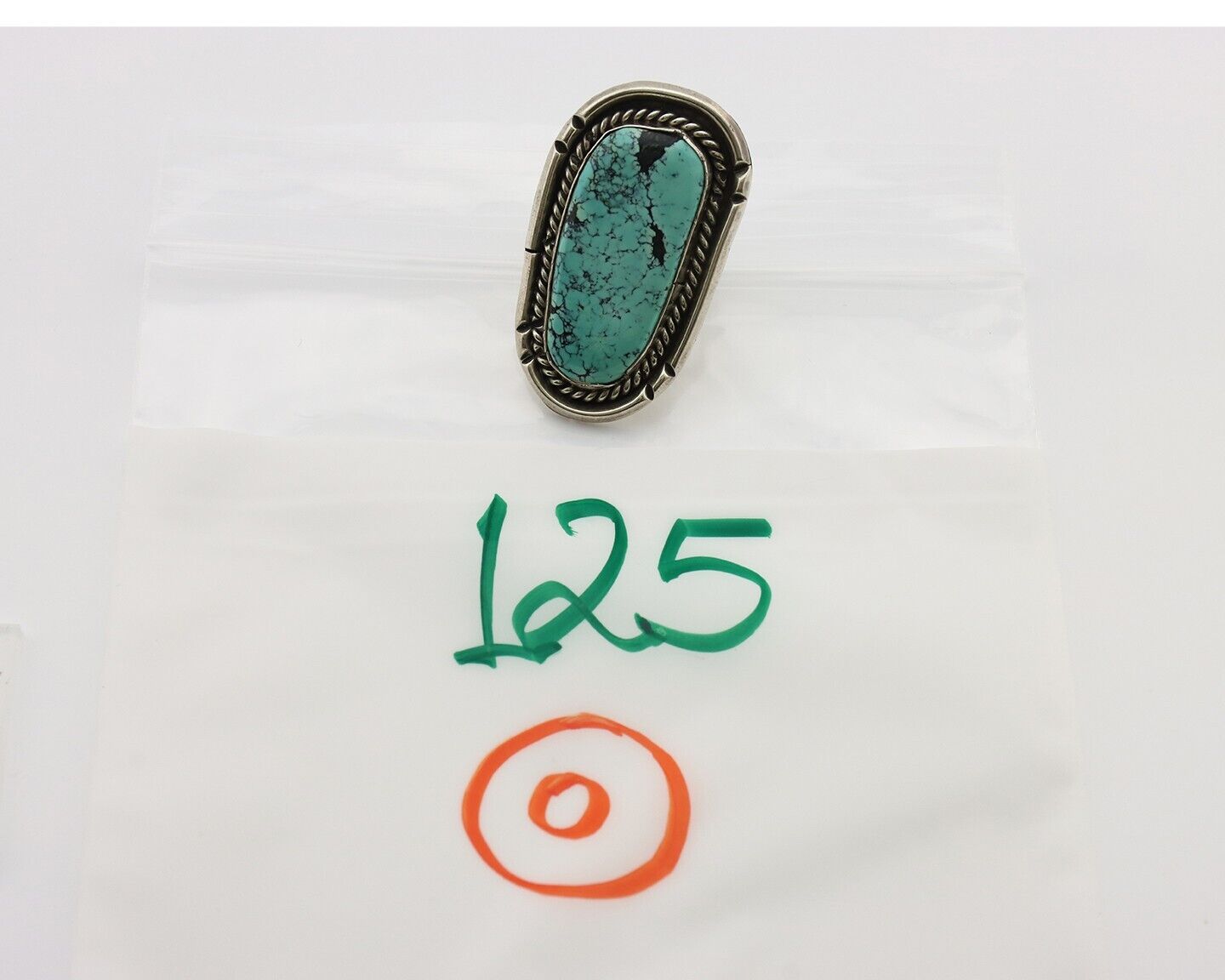 Navajo Ring 925 Silver Spiderweb Turquoise Native American Artist C.80's