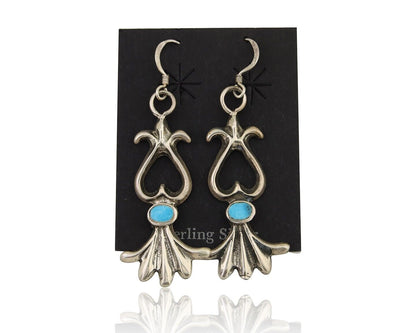 Navajo Dangle Earrings 925 Silver Blue Turquoise Native American Artist C.80's