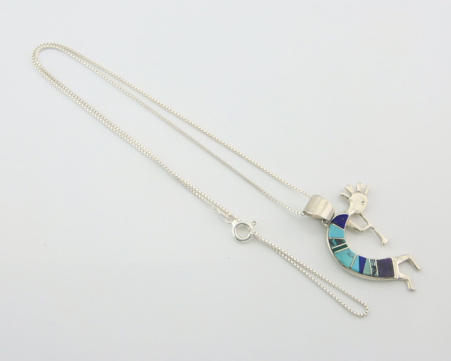 Navajo Kokopelli Necklace Sterling Silver Natural Gemstone Vintage Signed