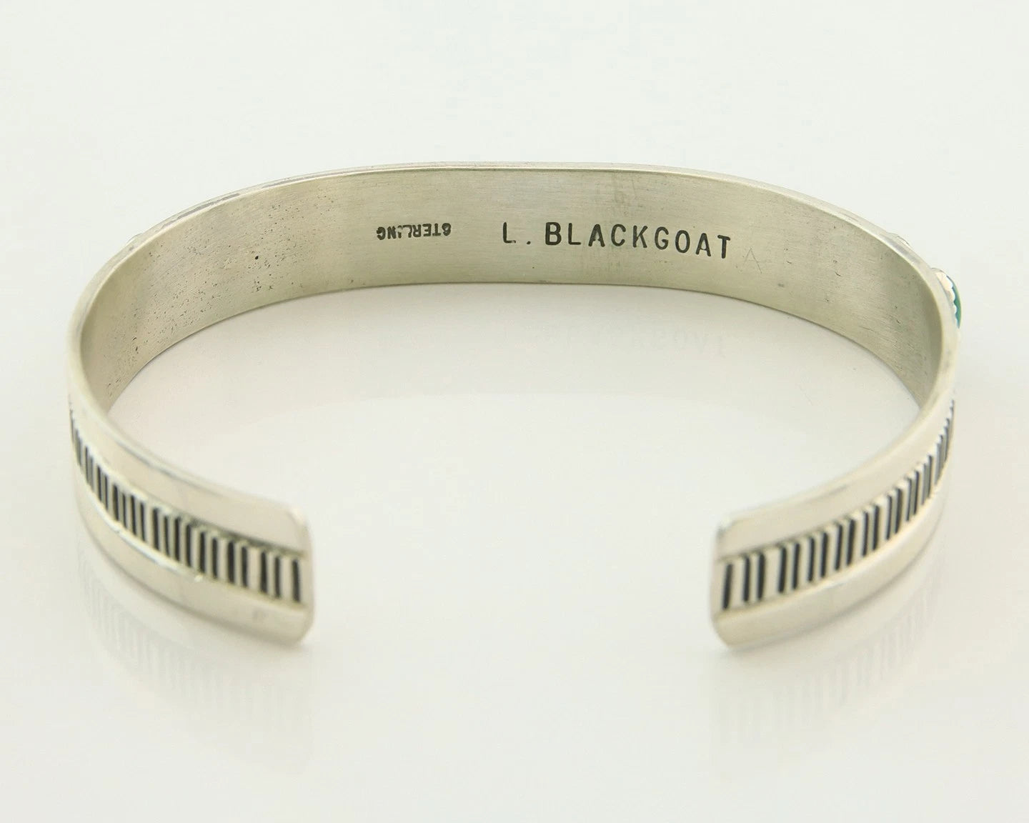 Navajo Cuff Bracelet Sterling Silver Malachite Vintage Signed L Blackgoat