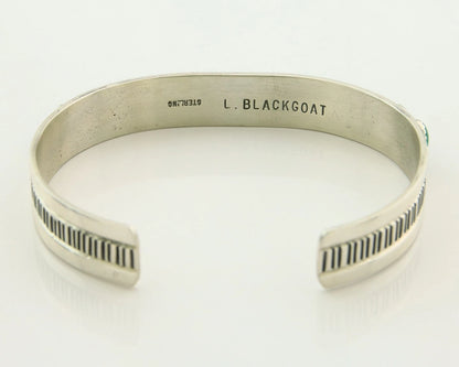 Navajo Cuff Bracelet Sterling Silver Malachite Vintage Signed L Blackgoat