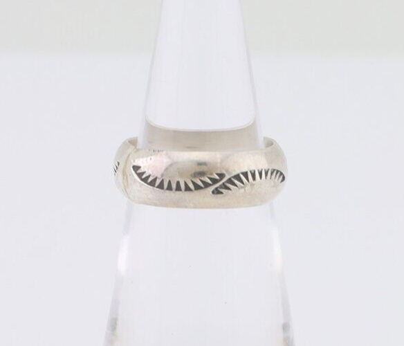 Navajo Hand Stamped Band 925 Silver 6.0 mm Signed Larry Chavez Size 5.0 C.80's