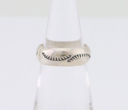 Navajo Hand Stamped Band 925 Silver 6.0 mm Signed Larry Chavez Size 5.0 C.80's